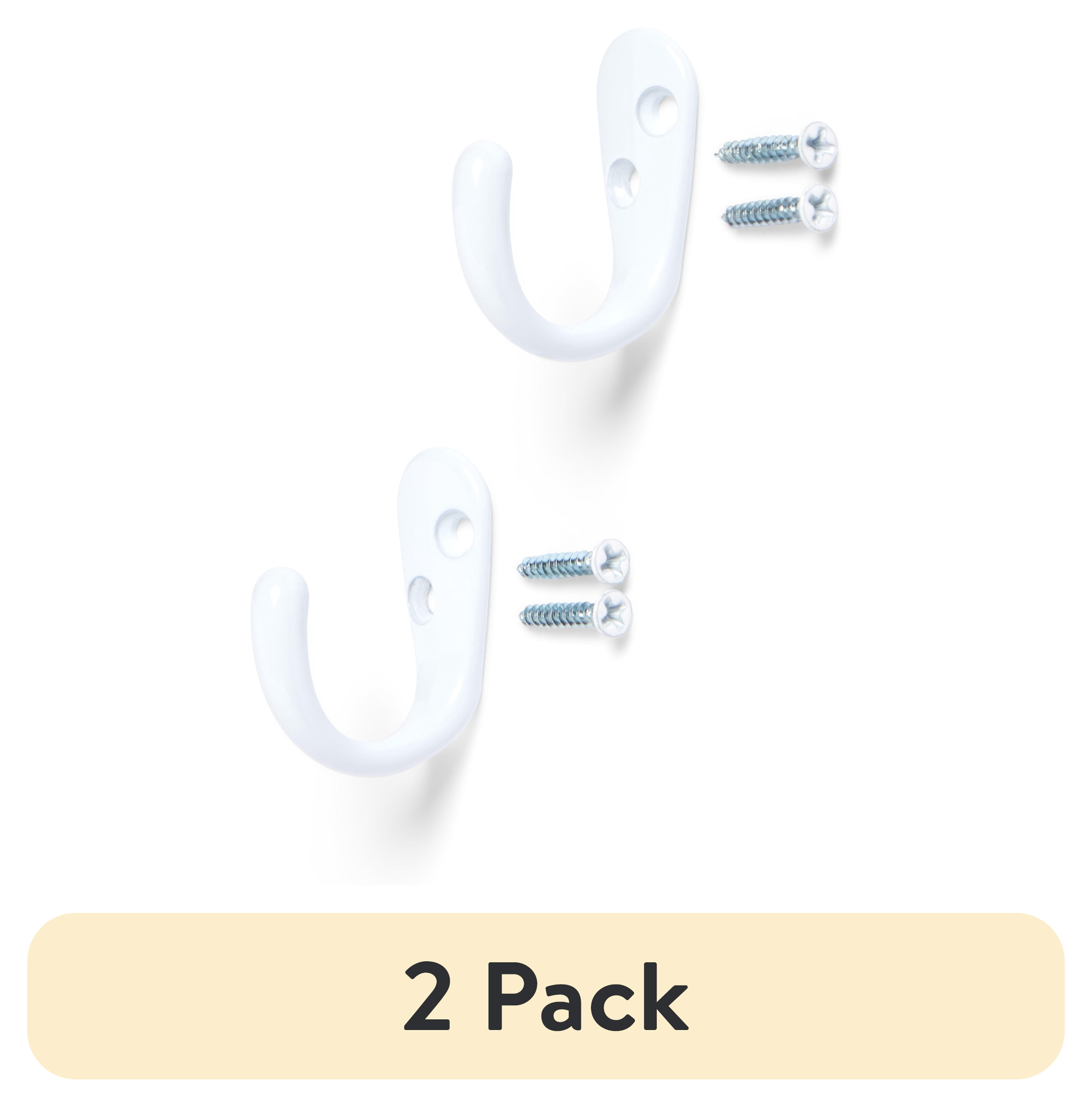 (2 pack) Mainstays, White Metal Hooks, Clutter-Free Hooks for Hanging Towels and Coats, 10 lbs Capacity, 2 Pack