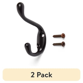 (2 pack) Mainstays Double Coat Hook Oil-Rubbed Bronze Metal Hooks for Hanging Towels and Jackets, 10 lbs Capacity, 1 Pc