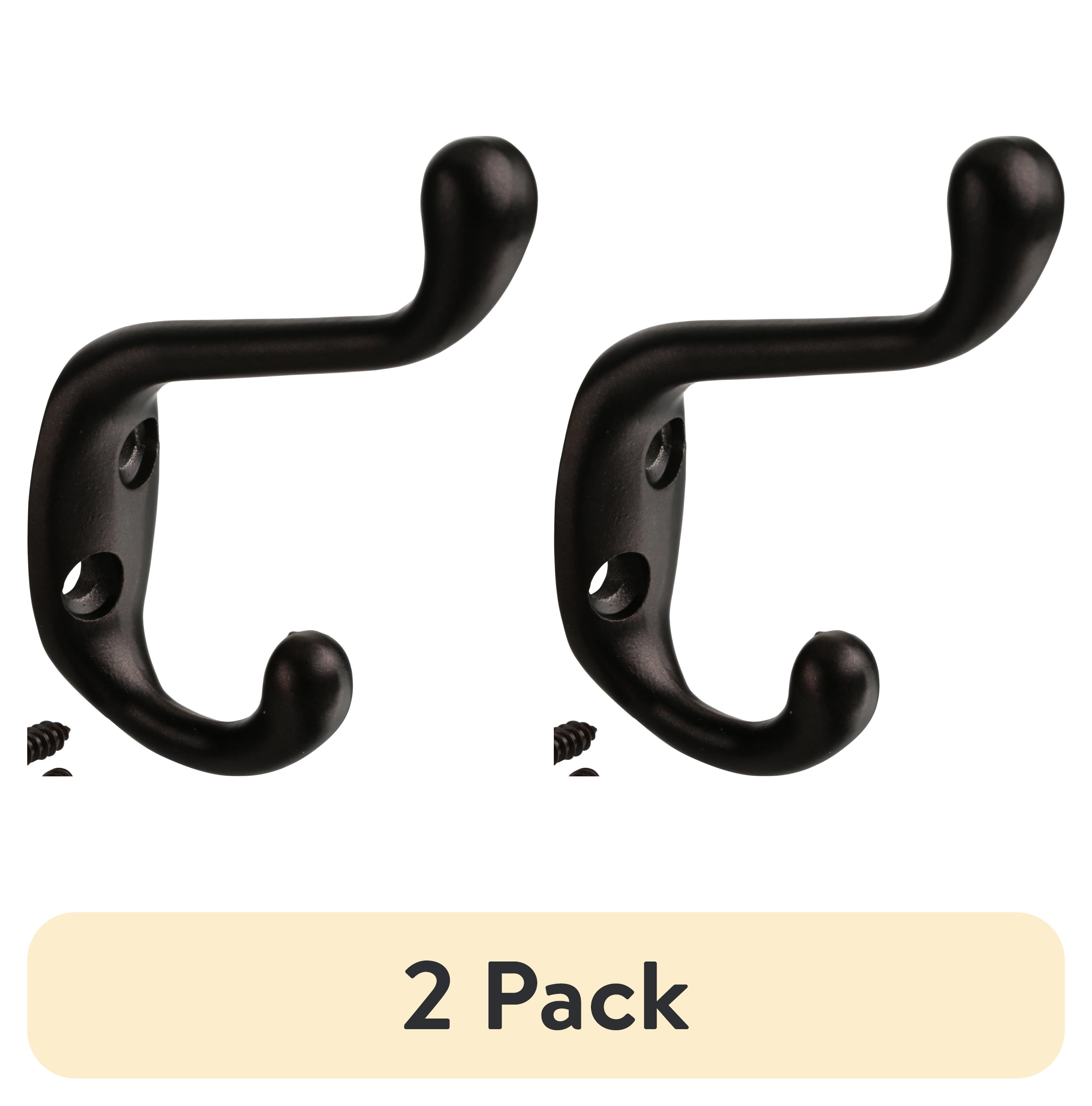 (2 pack) Mainstays Double Coat Hook Oil-Rubbed Bronze Metal Hooks for Hanging Towels and Jackets, 10 lbs Capacity, 1 Pc