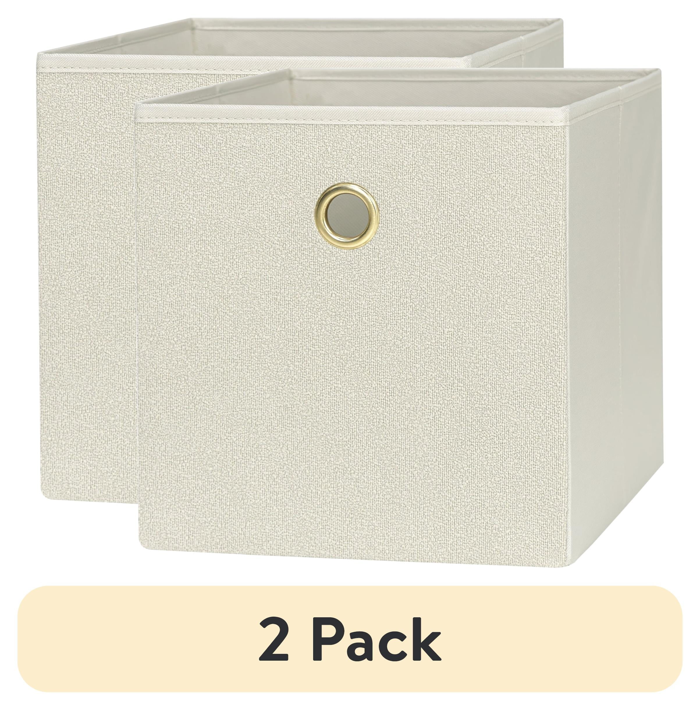 (2 pack) Mainstays Beige Boucle Collapsible Fabric Storage Bin with Metal Handle