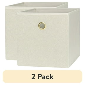 (2 pack) Mainstays Beige Boucle Collapsible Fabric Storage Bin with Metal Handle