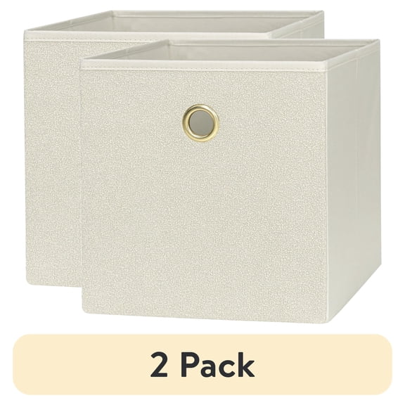 (2 pack) Mainstays Beige Boucle Collapsible Fabric Storage Bin with Metal Handle