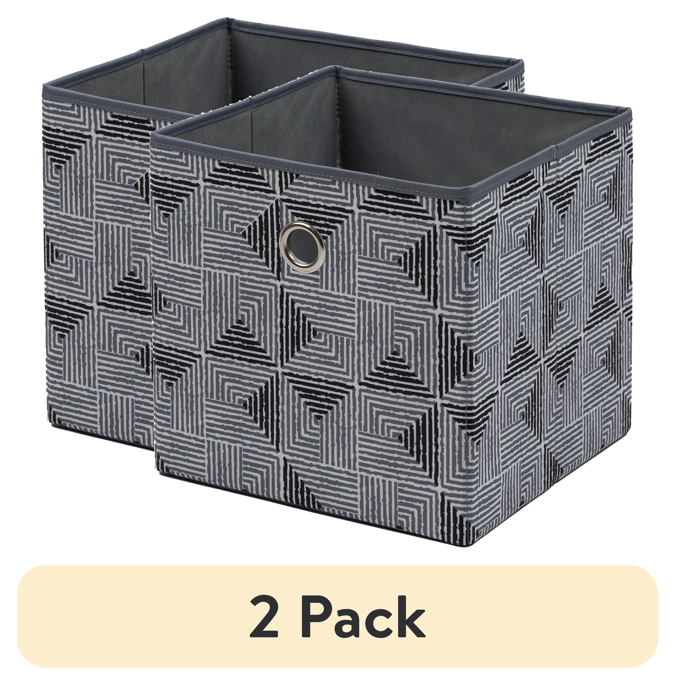 (2 pack) Mainstays Collapsible Fabric Cube Storage Bin, Black/Gray Geometric Pattern, 10.5 x 10.5 x 10.75 Inches