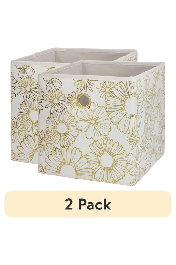 (2 pack) Mainstays Collapsible Fabric Cube Storage Bin, Gold Metallic