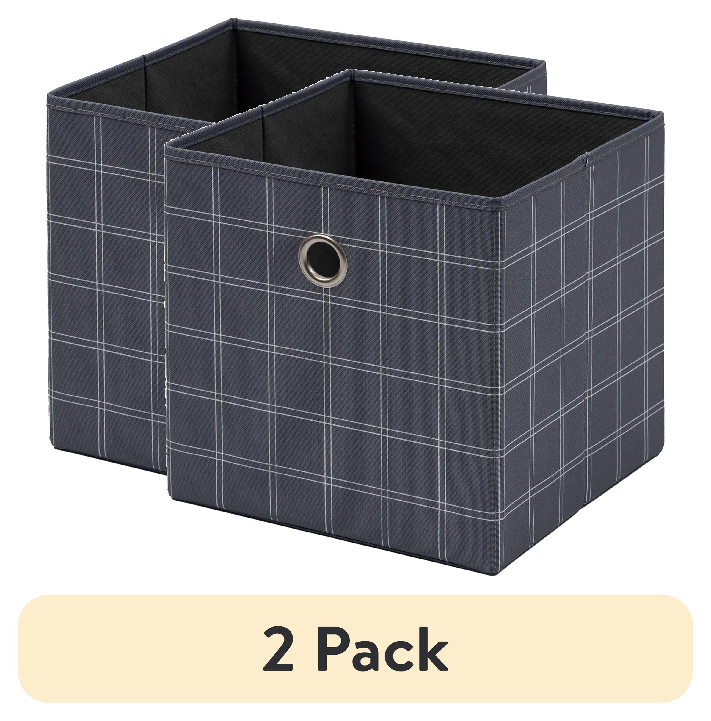 (2 pack) Mainstays Collapsible Fabric Cube Storage Bin, Gray Windowpane, 10.5 in x 10.5 in x 10.75 in