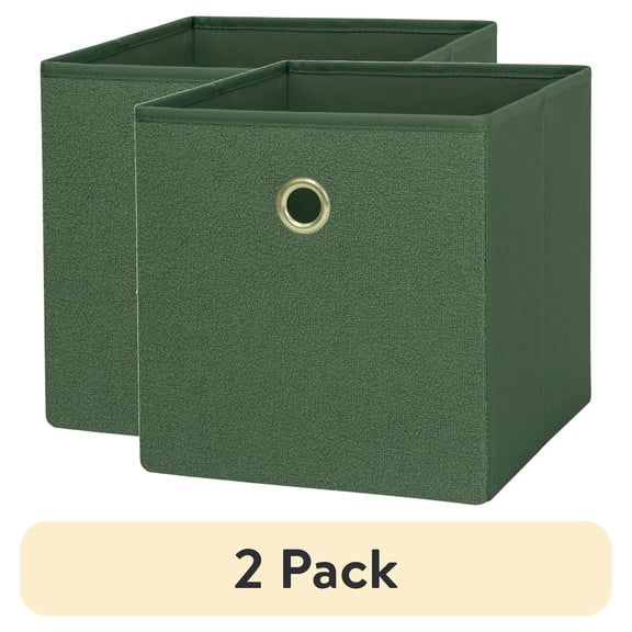 (2 pack) Mainstays Collapsible Fabric Cube Storage Bin, Green Boucle