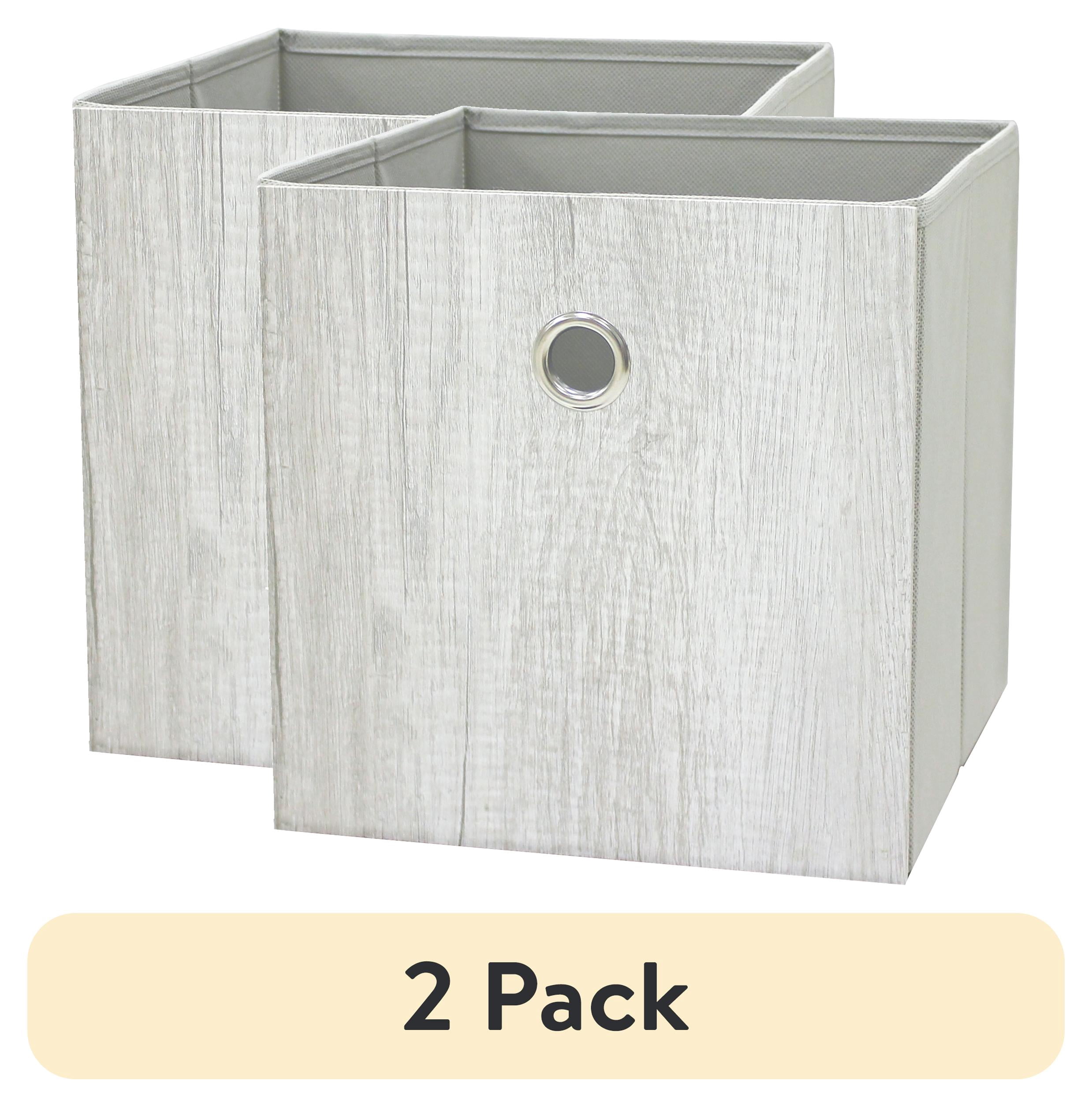 (2 pack) Mainstays Collapsible Fabric Cube Storage Bin, Grey Wood Grain