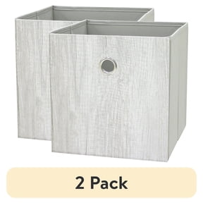 (2 pack) Mainstays Collapsible Fabric Cube Storage Bin, Grey Wood Grain