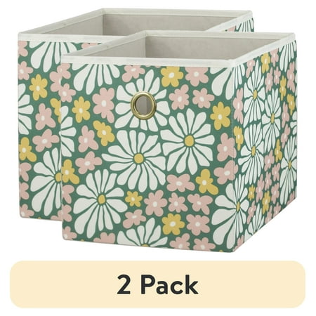 (2 pack) Mainstays Collapsible Fabric Cube Storage Bin, Groovy Floral