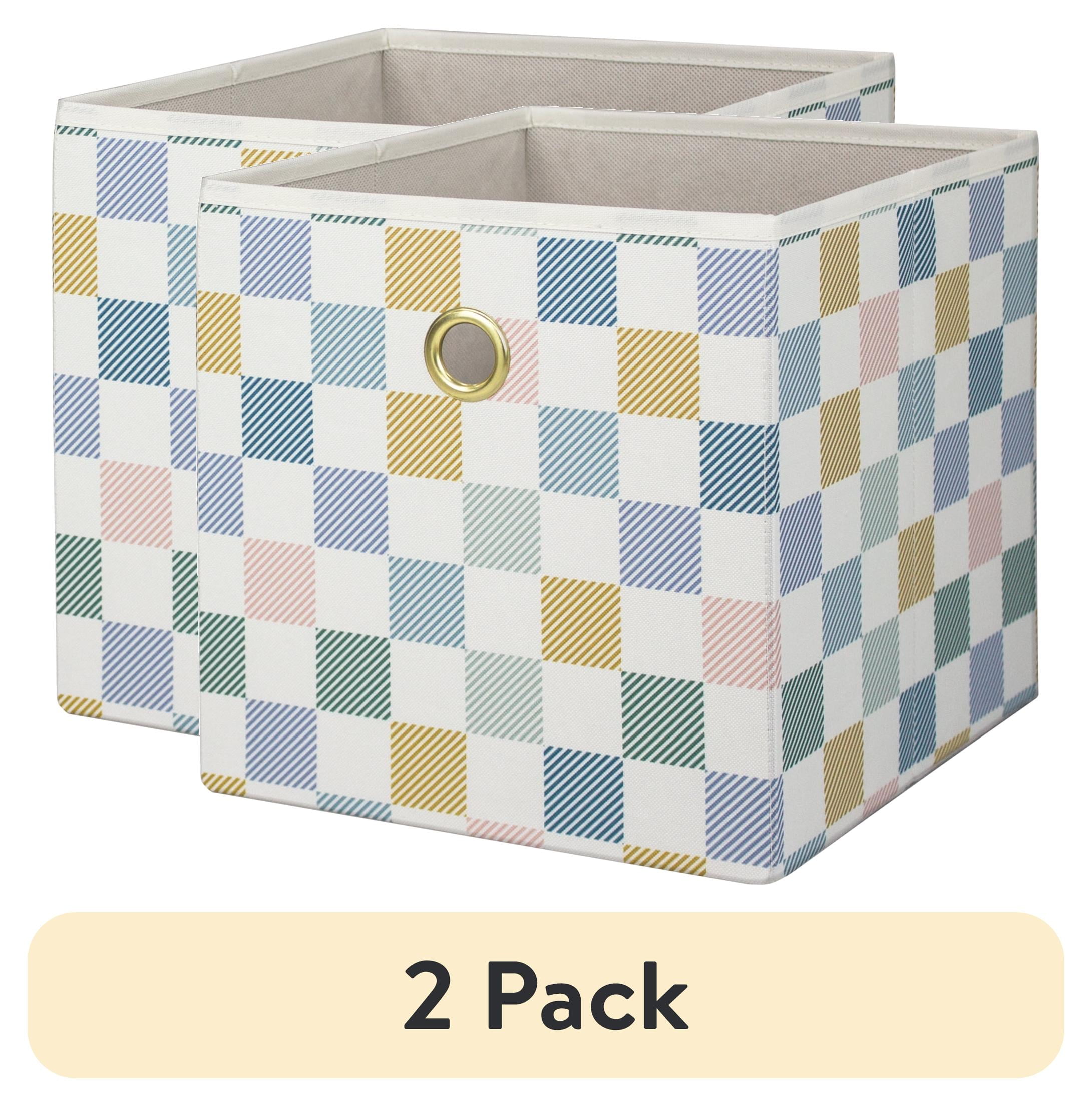 (2 pack) Mainstays Collapsible Fabric Cube Storage Bin, Multi Check, Closet Organizer with Metal Handle, 10.5 Inch