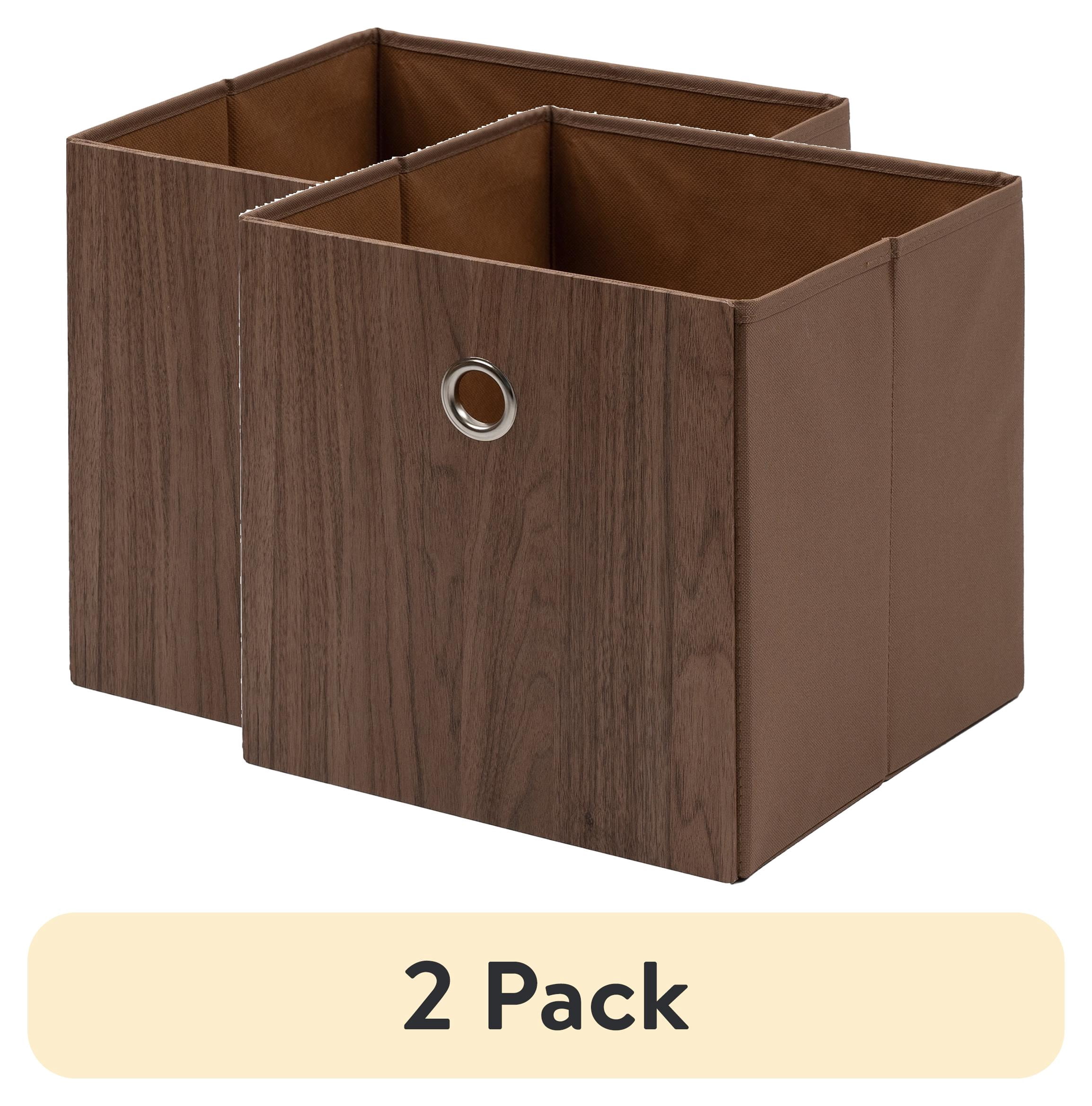 (2 pack) Mainstays Collapsible Fabric Cube Storage Bin, Natural Wood Finish, 10.5 in x 10.5 in x 10.75 in