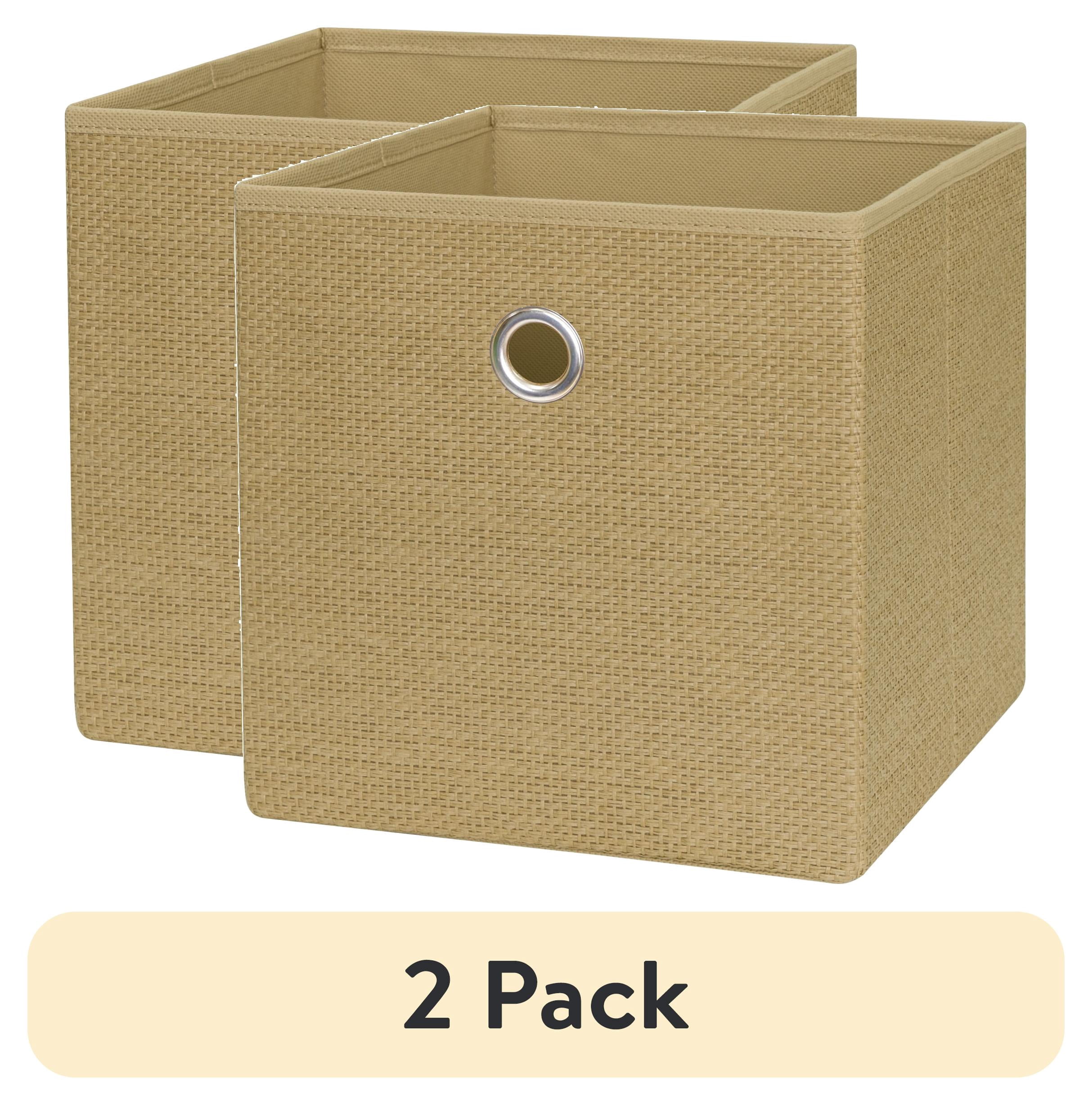 (2 pack) Mainstays Collapsible Fabric Cube Storage Bin, Natural Woven