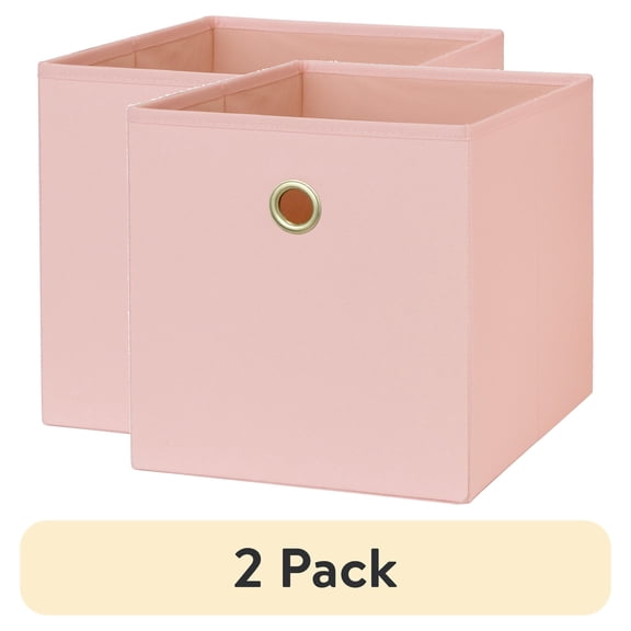 (2 pack) Mainstays Collapsible Fabric Cube Storage Bin, Pearl Blush, 1 Count