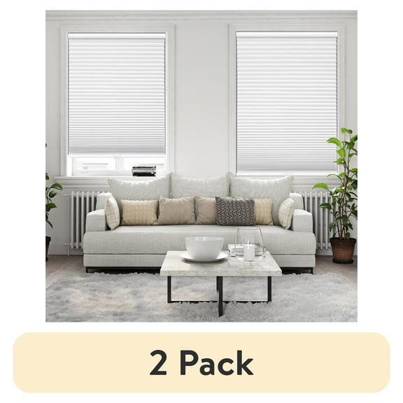 (2 pack) Mainstays Cordless Polyester Blackout Cellular Shade, 1-Piece, White, 32" W x 72" L