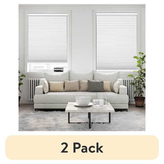 (2 pack) Mainstays Cordless Polyester Blackout Cellular Shade, 1-Piece, White, 34" W x 72" L