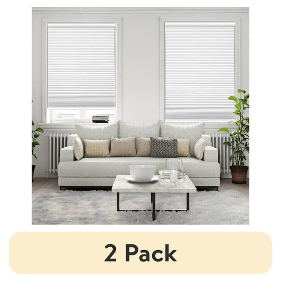 (2 pack) Mainstays Cordless Polyester Blackout Cellular Shade, 1-Piece, White, 36" W x 72" L