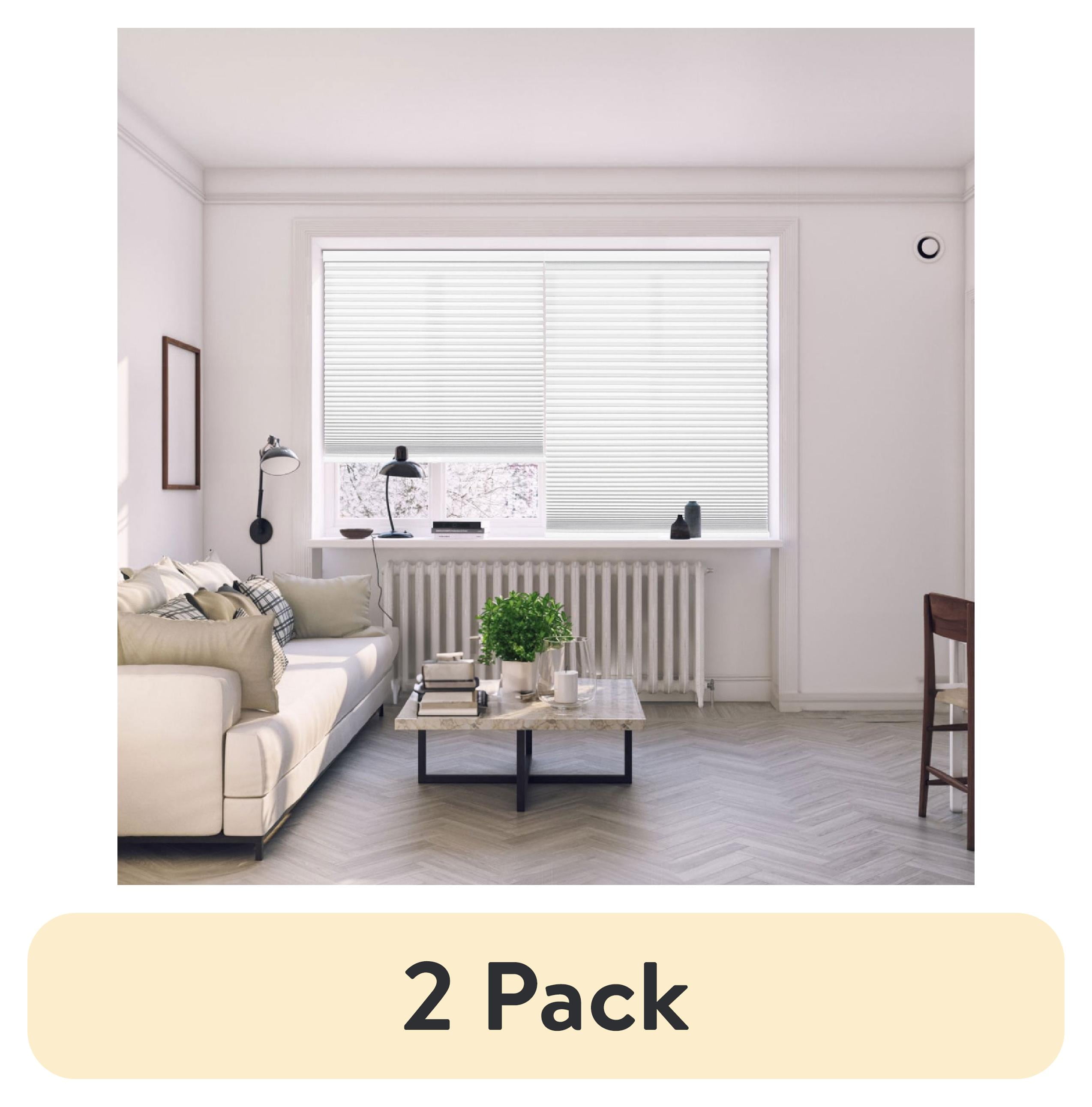 (2 pack) Mainstays Cordless Polyester Light Filtering Cellular Shade, 1-Piece, White, 36" W x 72" L