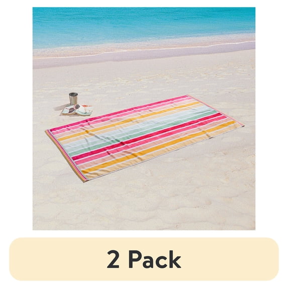 (2 pack) Mainstays Cotton Blend Retro Stripe Beach Towel, 34" x 64"