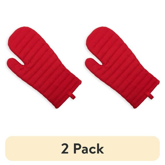 (2 pack) Mainstays Cotton Oven Mitt, 7 in x 12.5 in, Red