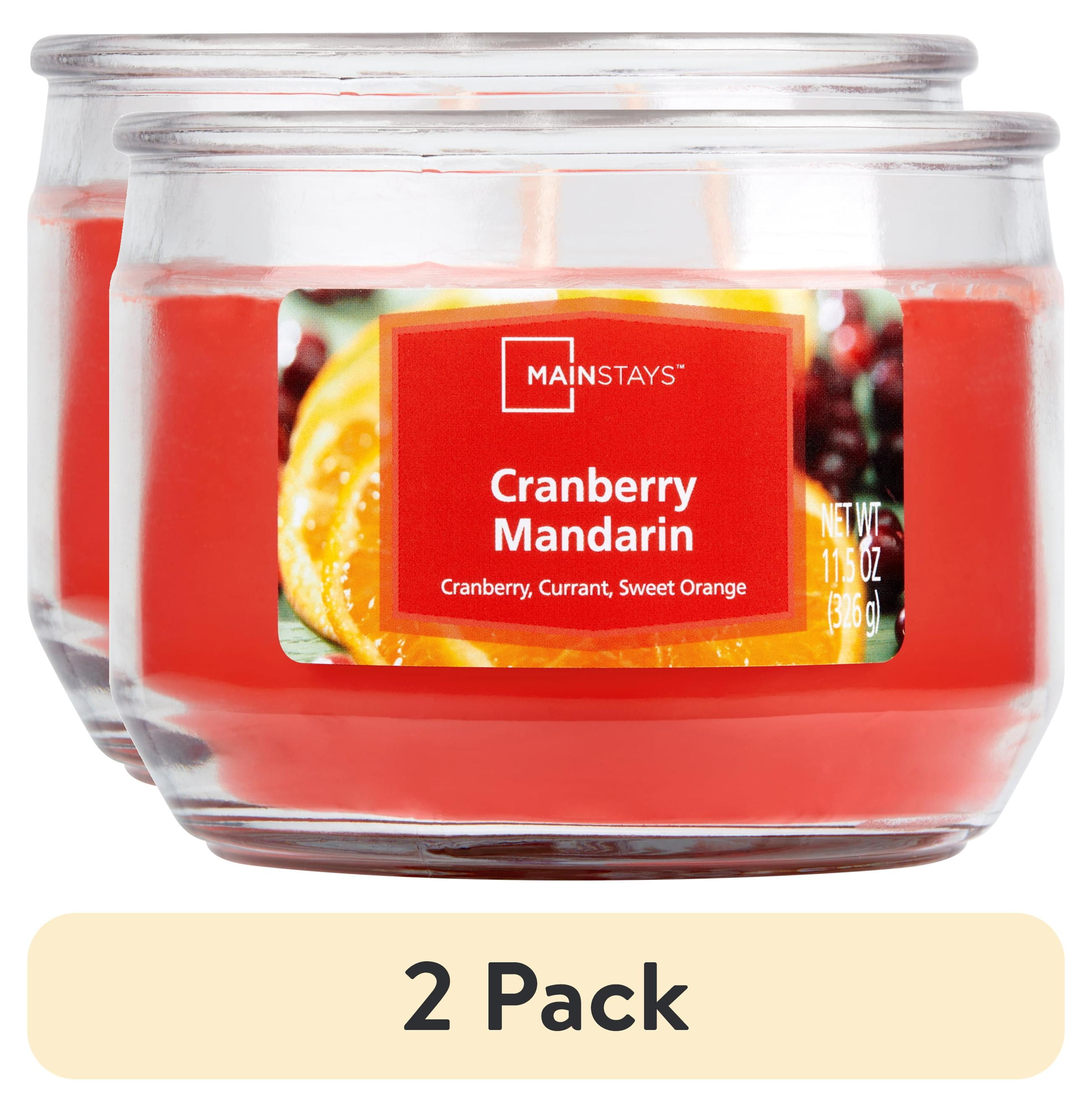 (2 pack) Mainstays Cranberry Mandarin Scented 3-Wick Glass Jar Candle, 11.5 oz.