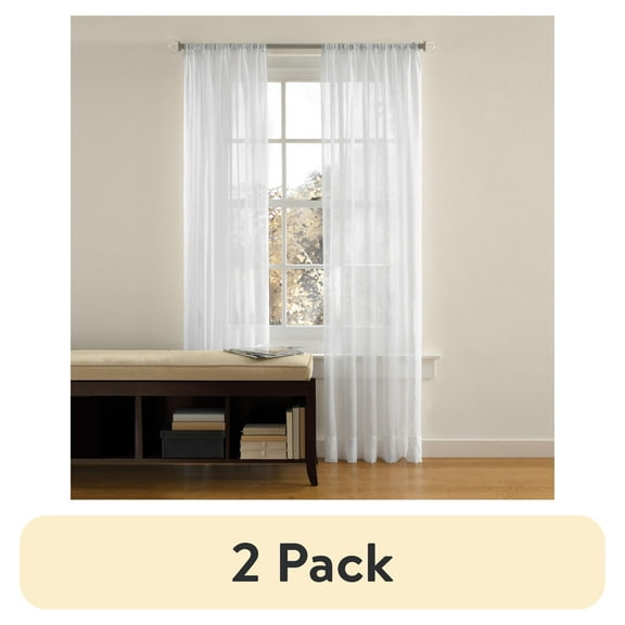 (2 pack) Mainstays Crushed Voile Sheer Curtain Single Panel, Indoor, White, 51"W x 84" L, Adult