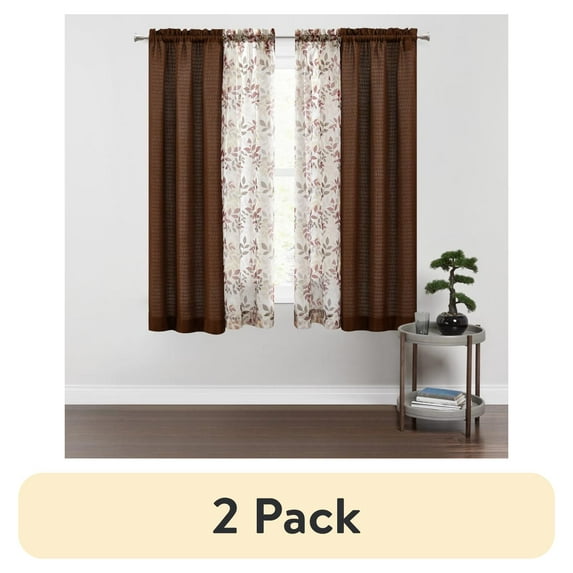 (2 pack) Mainstays Curtain and Sheers Set, 4 Panels, Brown, 27.5" W x 63” L