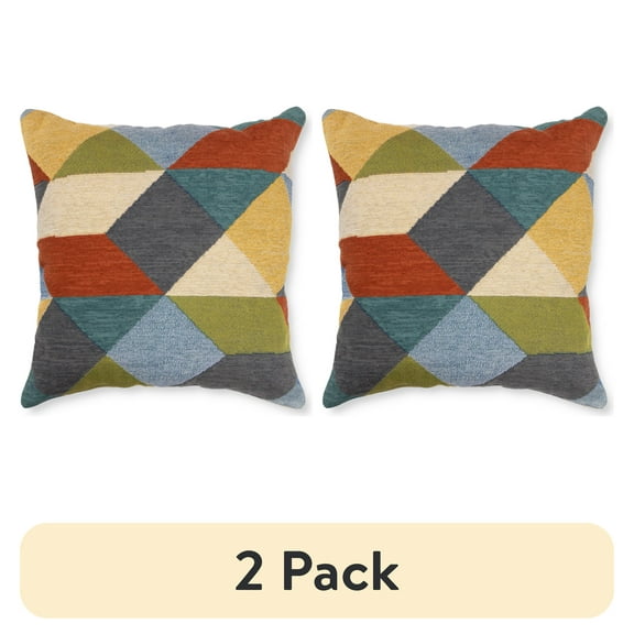 (2 pack) Mainstays Decorative Throw Pillow, Geo, Multi, 18" Square, 1 per Pack
