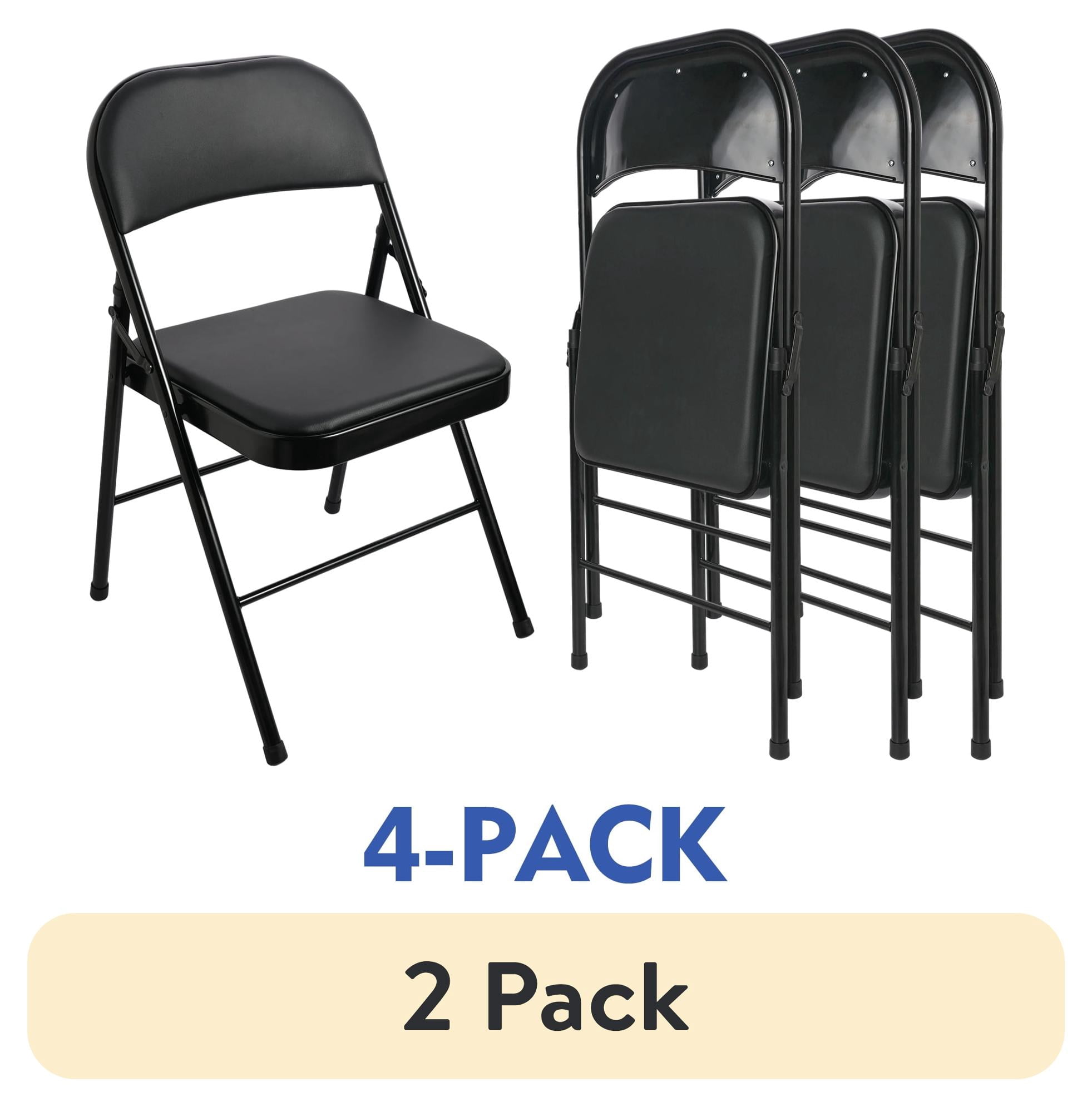 (8 pack) Mainstays Deluxe Vinyl Padded Seat and Back Folding Chair, Black, Set of 4