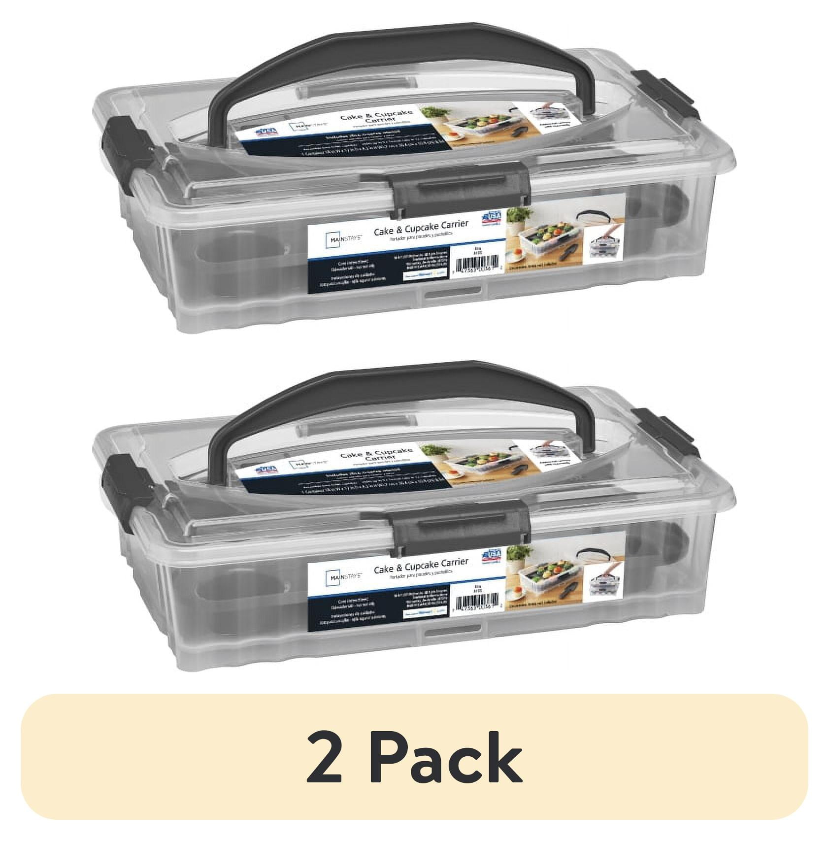 (2 pack) Mainstays Dessert Carrier, Rectangular Design, Clear Plastic with Dark Gray Handle and Clasps, Includes Slice-and-Serve Utensil (1 Each) 18" x 12" x 4.3"
