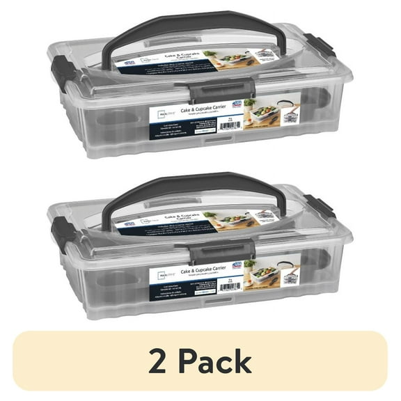 (2 pack) Mainstays Dessert Carrier, Rectangular Design, Clear Plastic with Dark Gray Handle and Clasps, Includes Slice-and-Serve Utensil (1 Each) 18" x 12" x 4.3"