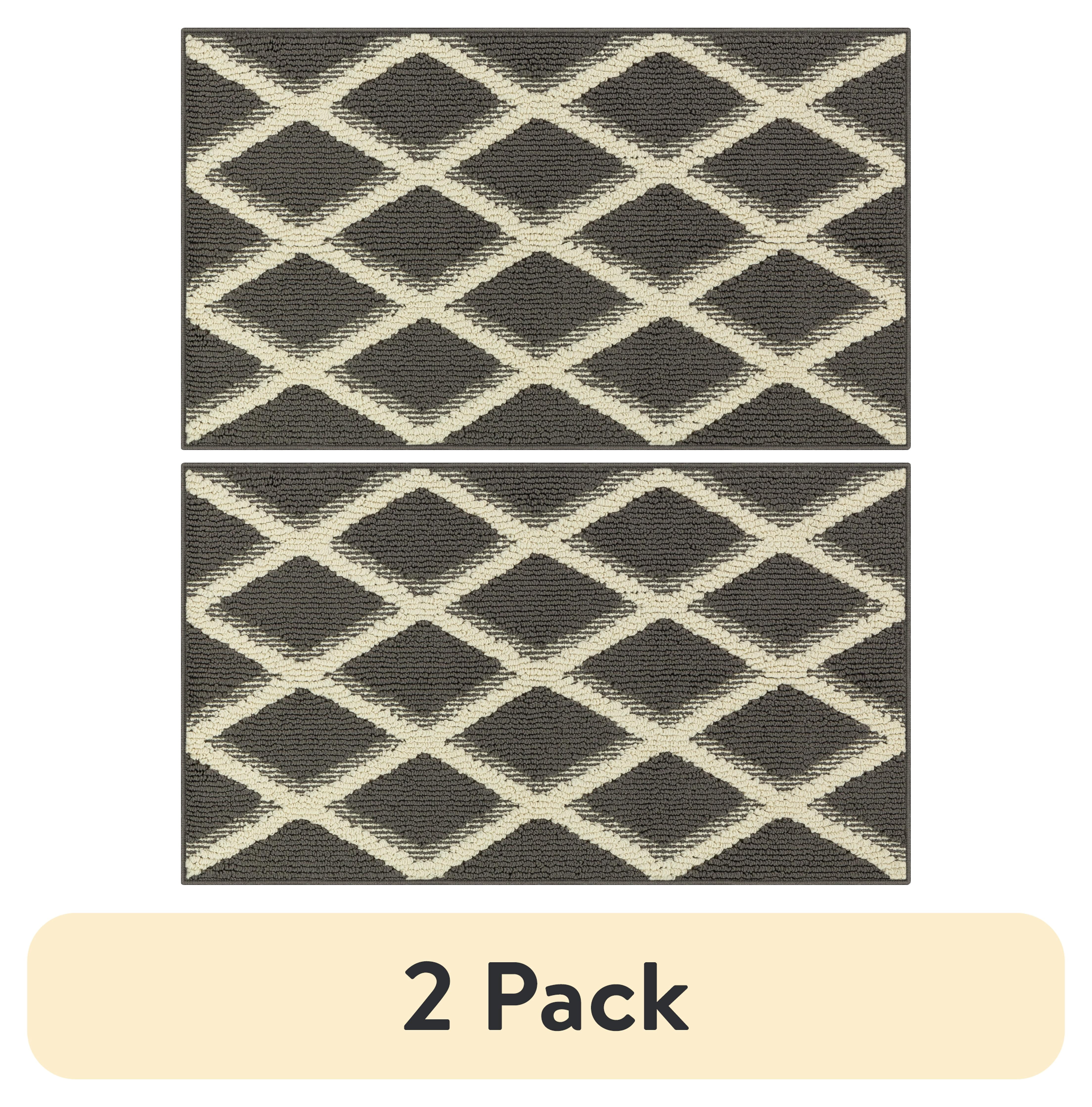 (2 pack) Mainstays Diamond Geometric High Low Pile Gray Indoor Accent Rug, 1'8"x2'6"