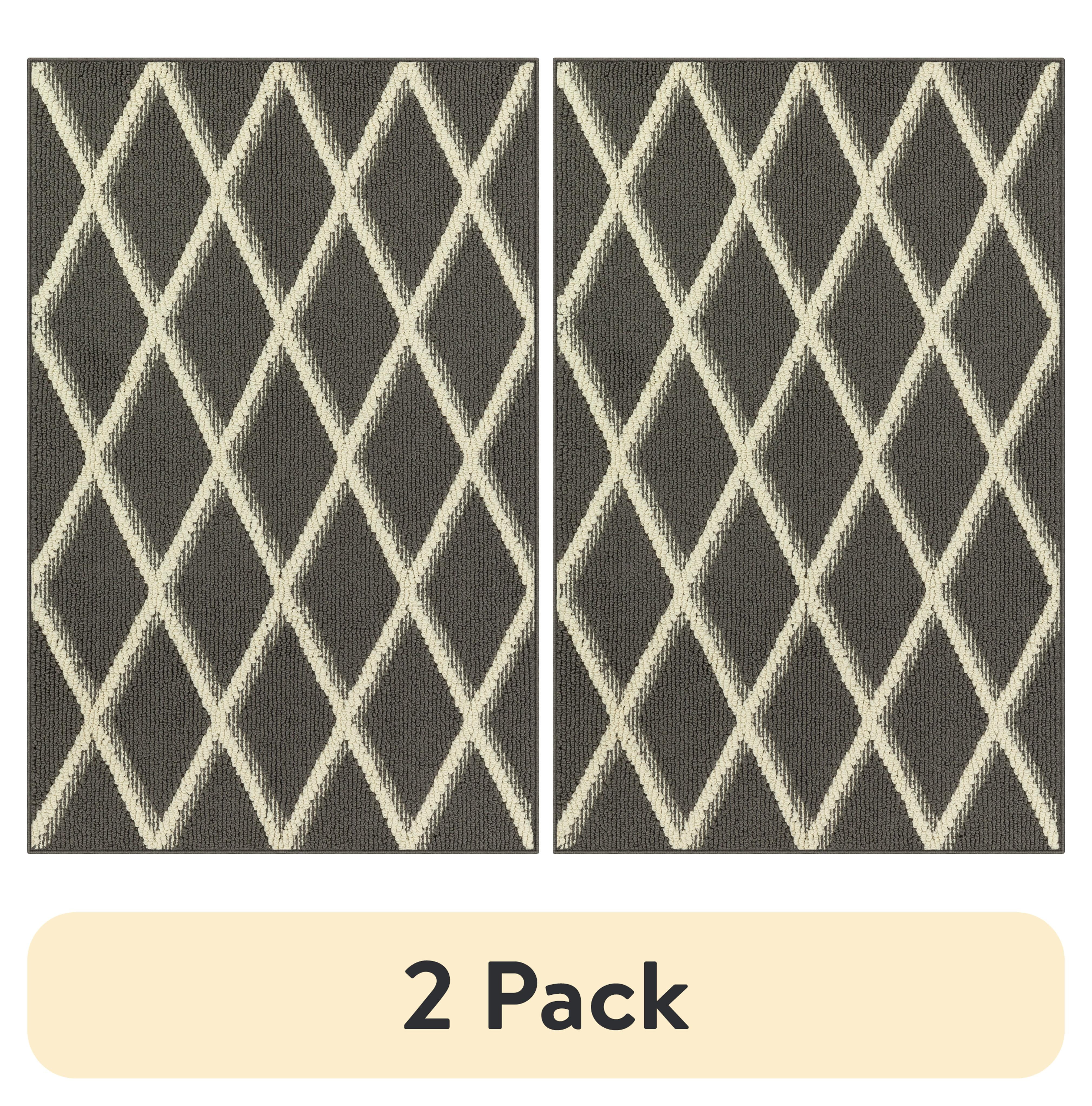 (2 pack) Mainstays Diamond Geometric High Low Pile Gray Indoor Accent Rug, 2'6"x3'10"