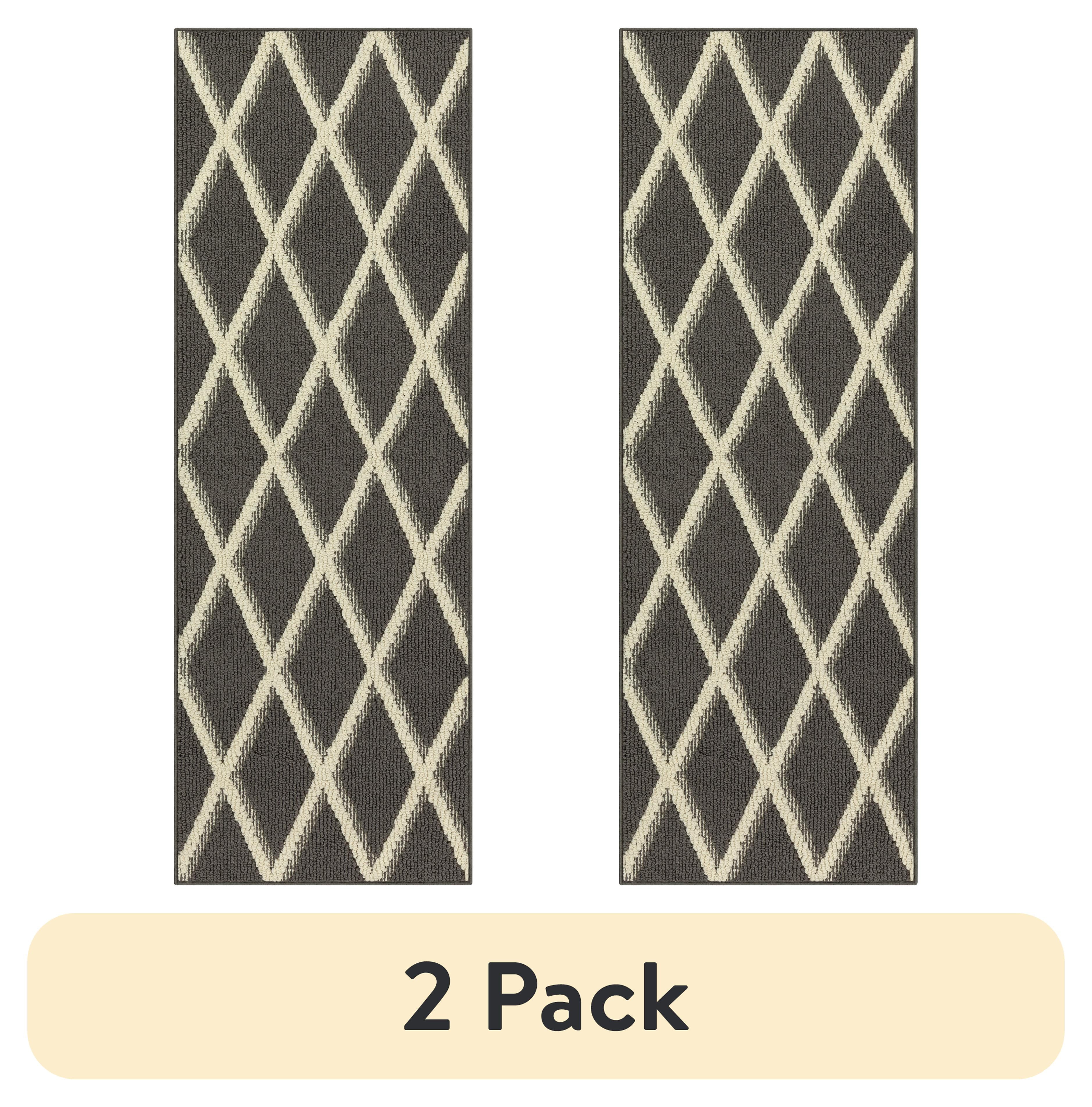 (2 pack) Mainstays Diamond Geometric High Low Pile Gray Indoor Runner Rug, 1'9"x5'