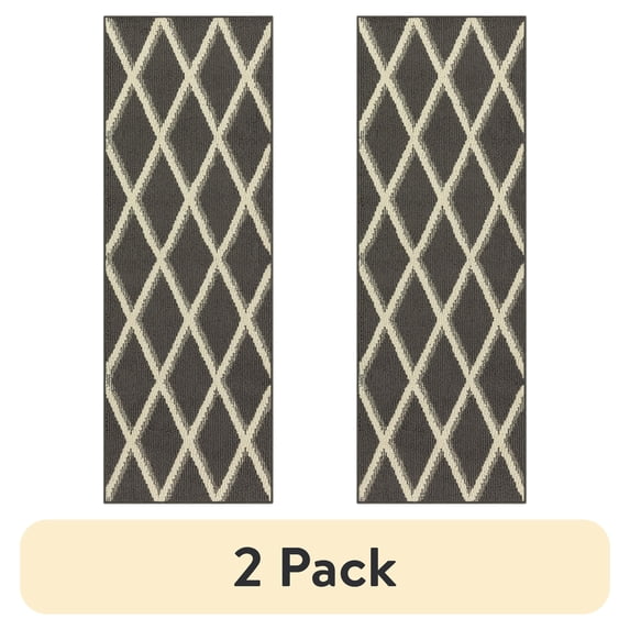 (2 pack) Mainstays Diamond Geometric High Low Pile Gray Indoor Runner Rug, 1'9"x5'