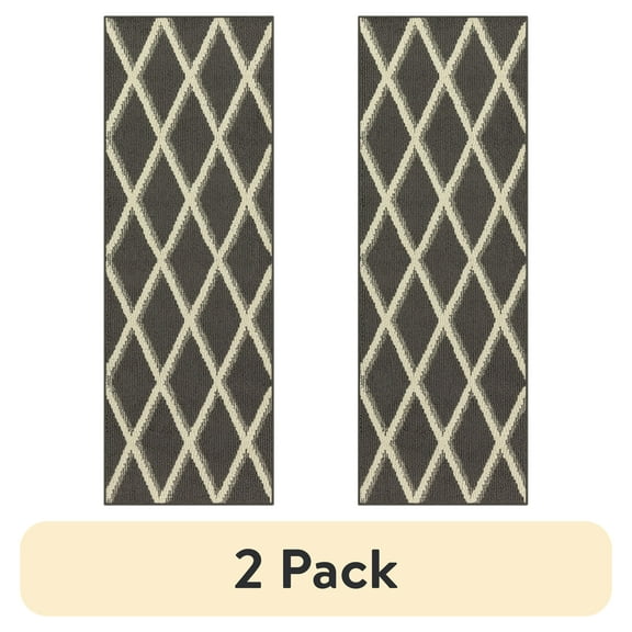 (2 pack) Mainstays Diamond Geometric High Low Pile Gray Indoor Runner Rug, 2'x6'