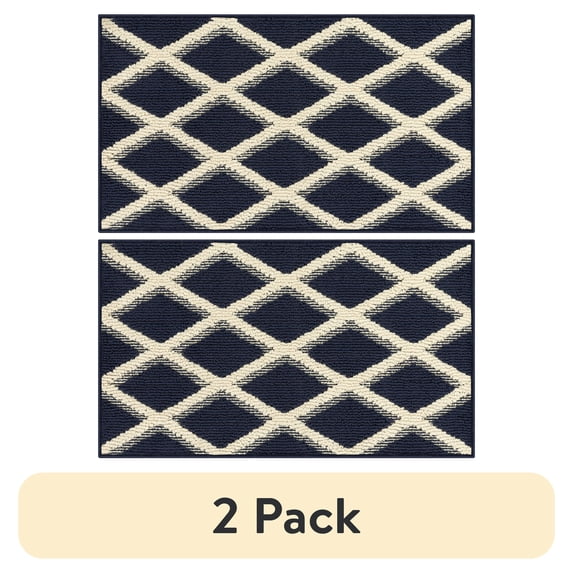 (2 pack) Mainstays Diamond Geometric High Low Pile Navy Blue Indoor Accent Rug, 1'8"x2'6"