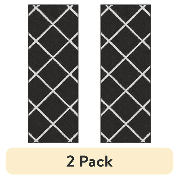 (2 pack) Mainstays Diamond Indoor Hallway Runner Rug, 22"x 60" Black