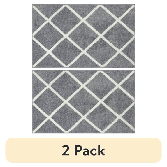 (2 pack) Mainstays Diamond Plush Grey Indoor 20" x 34" Accent Rug