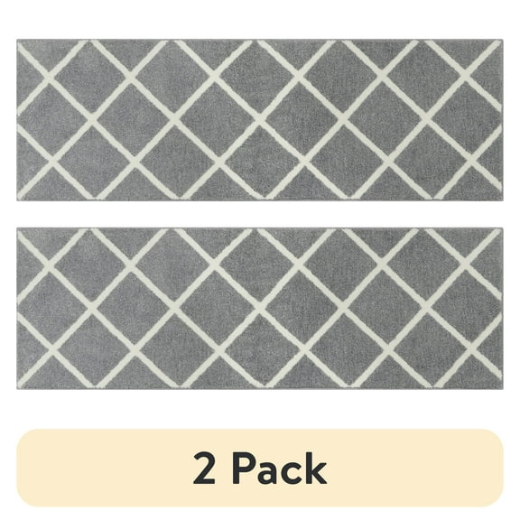 (2 pack) Mainstays Diamond Plush Grey Indoor 20" x 60" Runner Rug