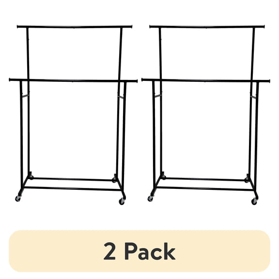 (2 pack) Mainstays Double Garment Clothes Rack, Rich Black, Metal Frame