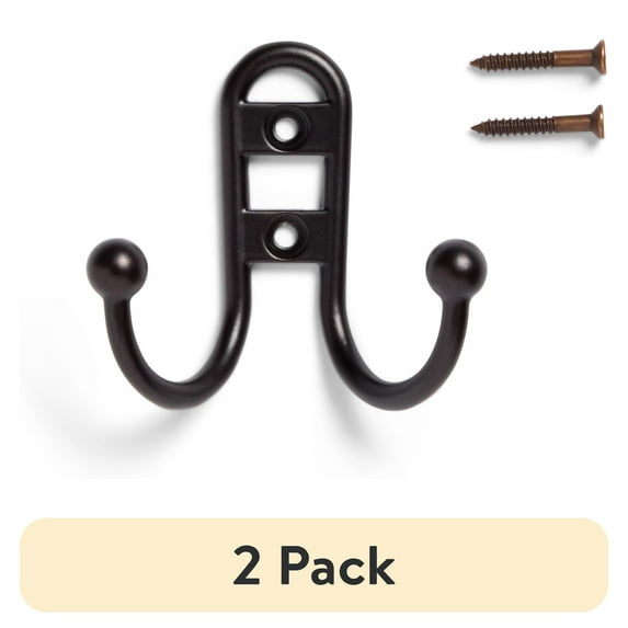 (2 pack) Mainstays, Double Hook Bronze Metal Hooks, for Hanging Towels and Coats, 10 lbs Capacity, 1 Pc