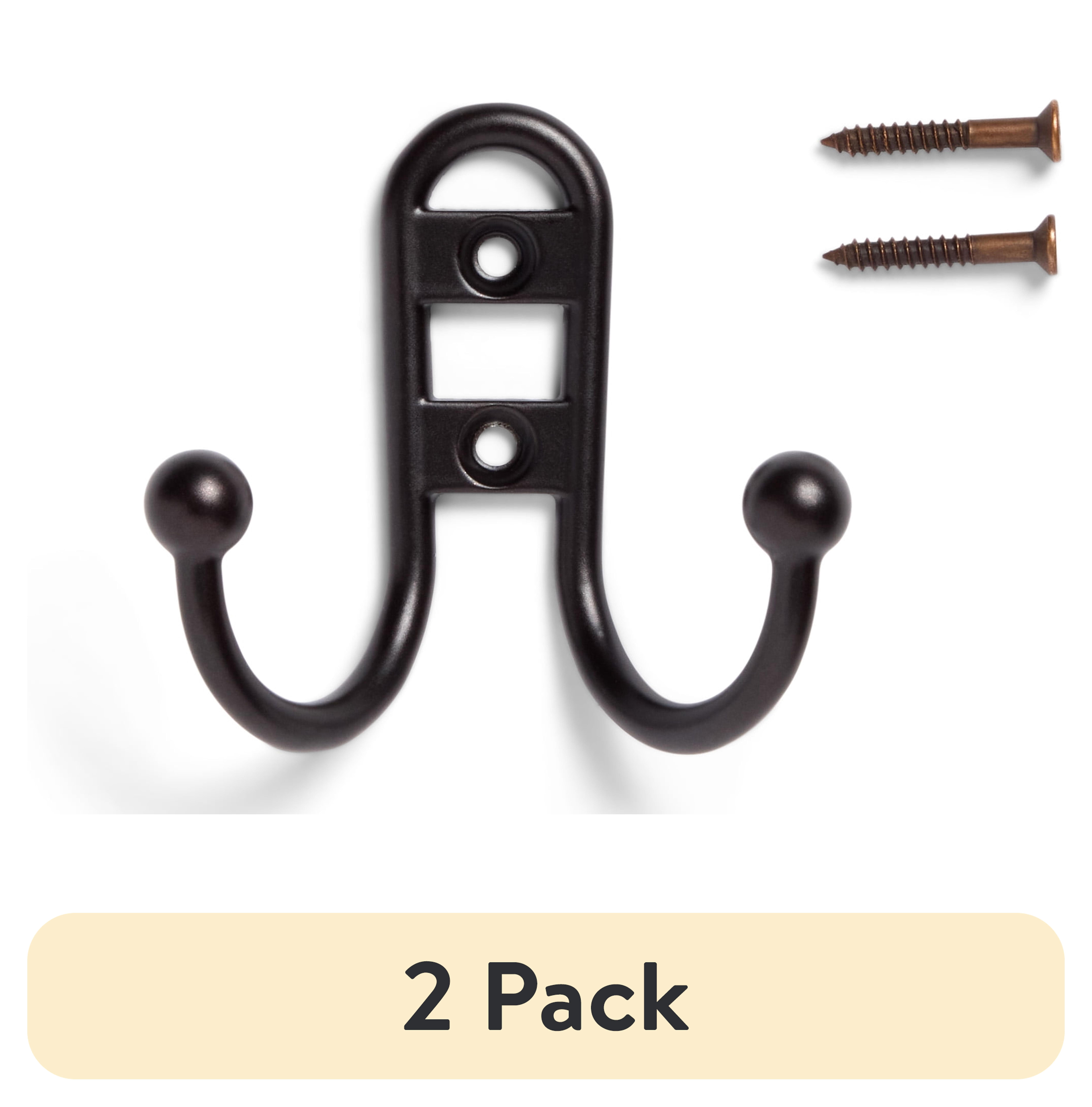 (2 pack) Mainstays, Double Hook Bronze Metal Hooks, for Hanging Towels and Coats, 10 lbs Capacity, 1 Pc