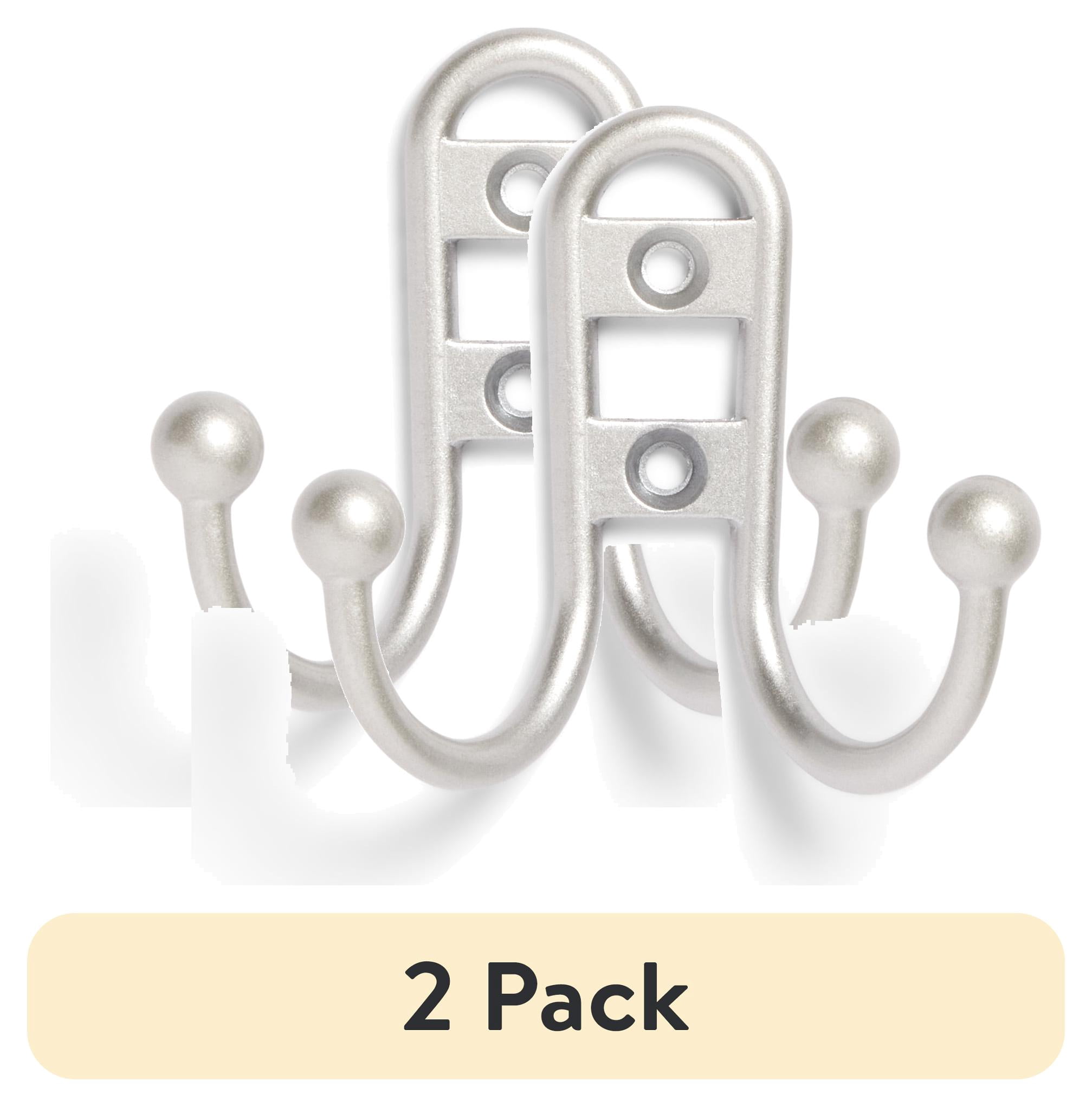 (2 pack) Mainstays, Double Hook Satin Nickel Metal Hooks, for Hanging Towels and Coats, 10 lbs Capacity, 1 Pc