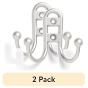 (2 pack) Mainstays, Double Hook Satin Nickel Metal Hooks, for Hanging Towels and Coats, 10 lbs Capacity, 1 Pc