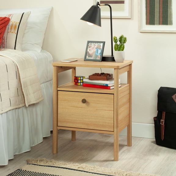 (2 pack) Mainstays Dowel Nightstand, Natural Teak Finish