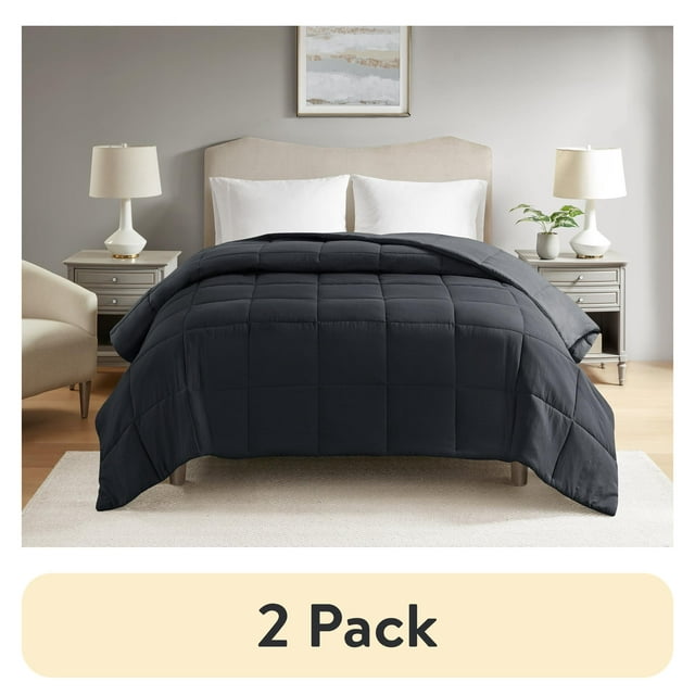 (2 pack) Mainstays Down Alternative Comforter, Black, King, All Ages, All Season, Unisex
