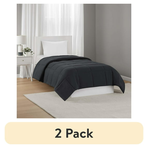 (2 pack) Mainstays Twin/Twin XL Comforter, Down Alternative, All-Season, Black