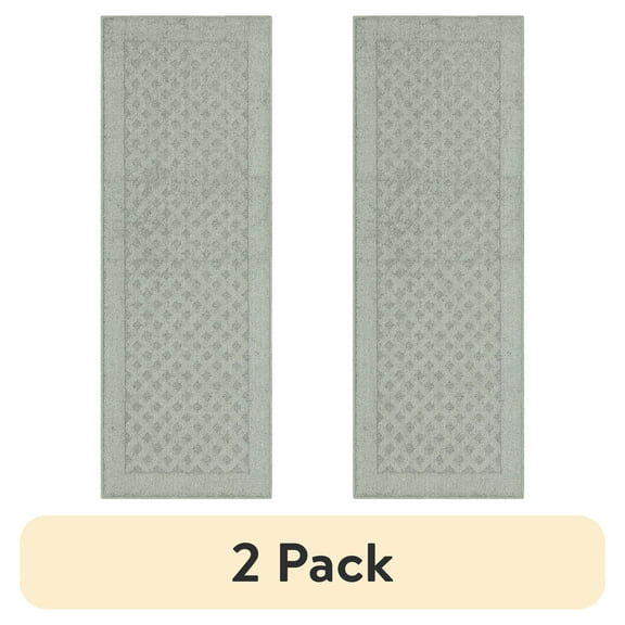 (2 pack) Mainstays Dylan Solid Diamond Olefin Pewter Gray Indoor Runner Rug, 1'9"x5'