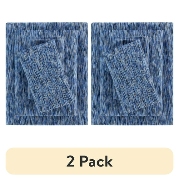 (2 pack) Mainstays 100% Cotton Extra Soft Jersey Bed Sheet Set, King, Blue Crackle, 4 Pieces