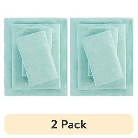 (2 pack) Mainstays Cotton Rich Extra Soft Jersey Bed Sheet Set, Queen, Classic Mint, 4 Pieces